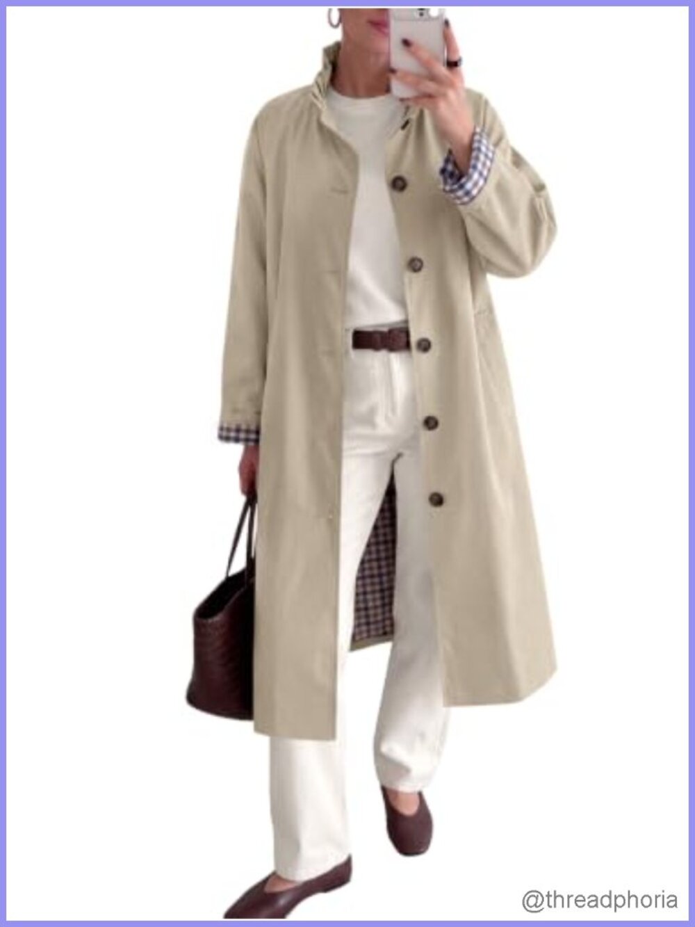 Womens Oversized Long Trench Coat Ruffle Collar Plaid Lining Button Down